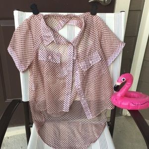 Lola Sheer A-line Cropped Polka-Dot Button Down